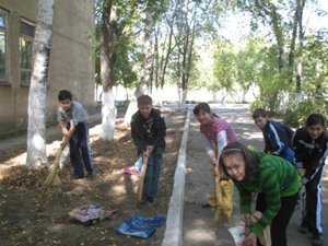 На пришкольном участке работает 6А класс